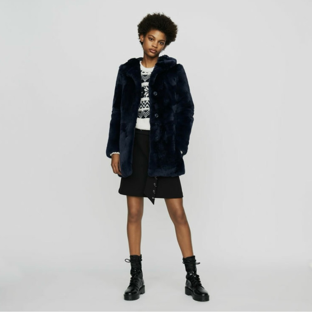 Maje Navy Real Rabit Fur Coat - size 36 (US size 4)